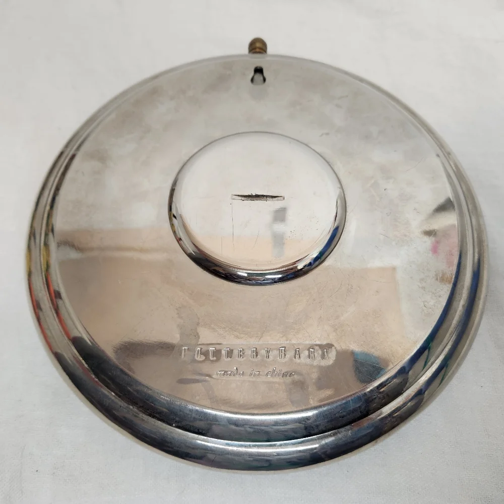 Pottery Barn Heavy Silver Toned (Missing Ring) Coin Turn Battery Operated Clock